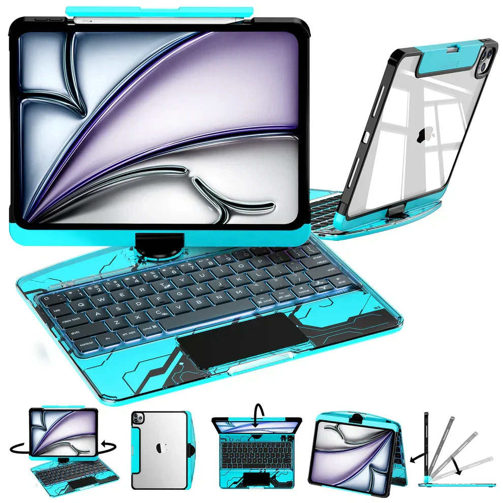 TabShell Y2K Transparent Pink 360° Rotating iPad Keyboard Case