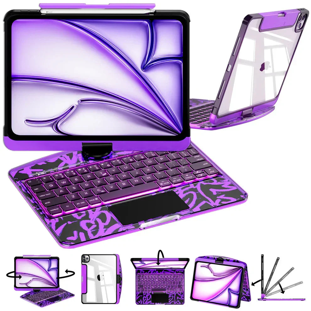 TabShell Y2K Transparent Purple 360° Rotating iPad Keyboard Case