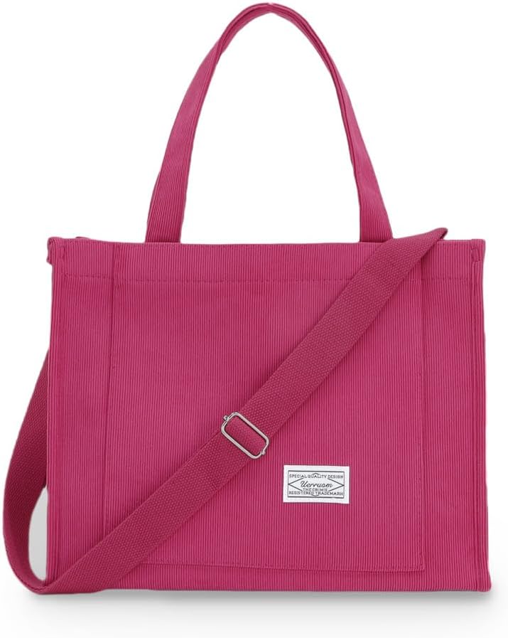 Tote Bag for Women with Compartments,Corduroy Tote for Work Travel College Book Bag Women Purse Handbag Crossbody Bag