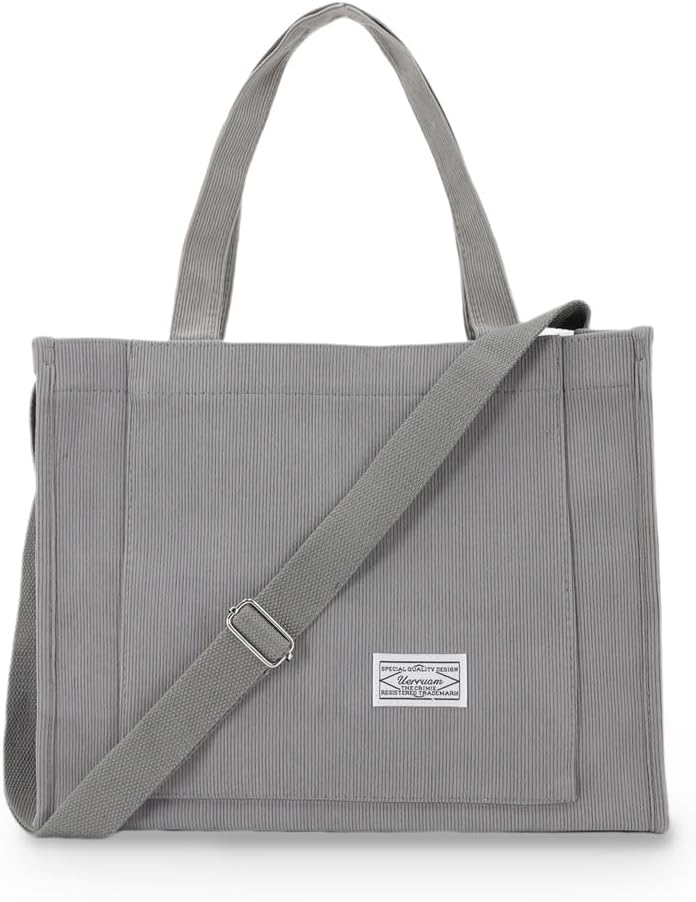 Tote Bag for Women with Compartments,Corduroy Tote for Work Travel College Book Bag Women Purse Handbag Crossbody Bag