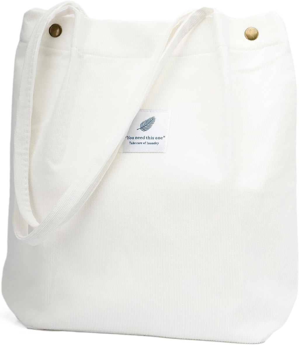 Corduroy Tote Bag Cute Tote Bags for Women Shoulder Bag with Inner Pocket for Work Beach Travel and Shopping Grocery