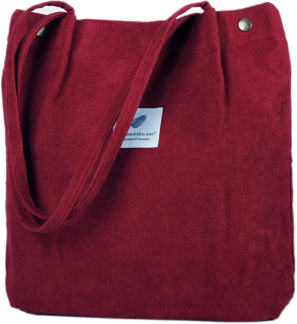 Corduroy Tote Bag Cute Tote Bags for Women Shoulder Bag with Inner Pocket for Work Beach Travel and Shopping Grocery