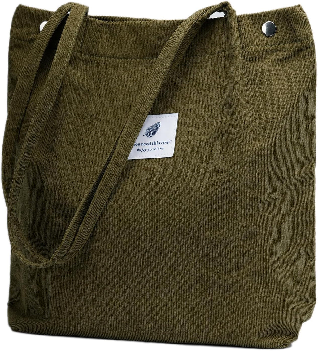 Corduroy Tote Bag Cute Tote Bags for Women Shoulder Bag with Inner Pocket for Work Beach Travel and Shopping Grocery