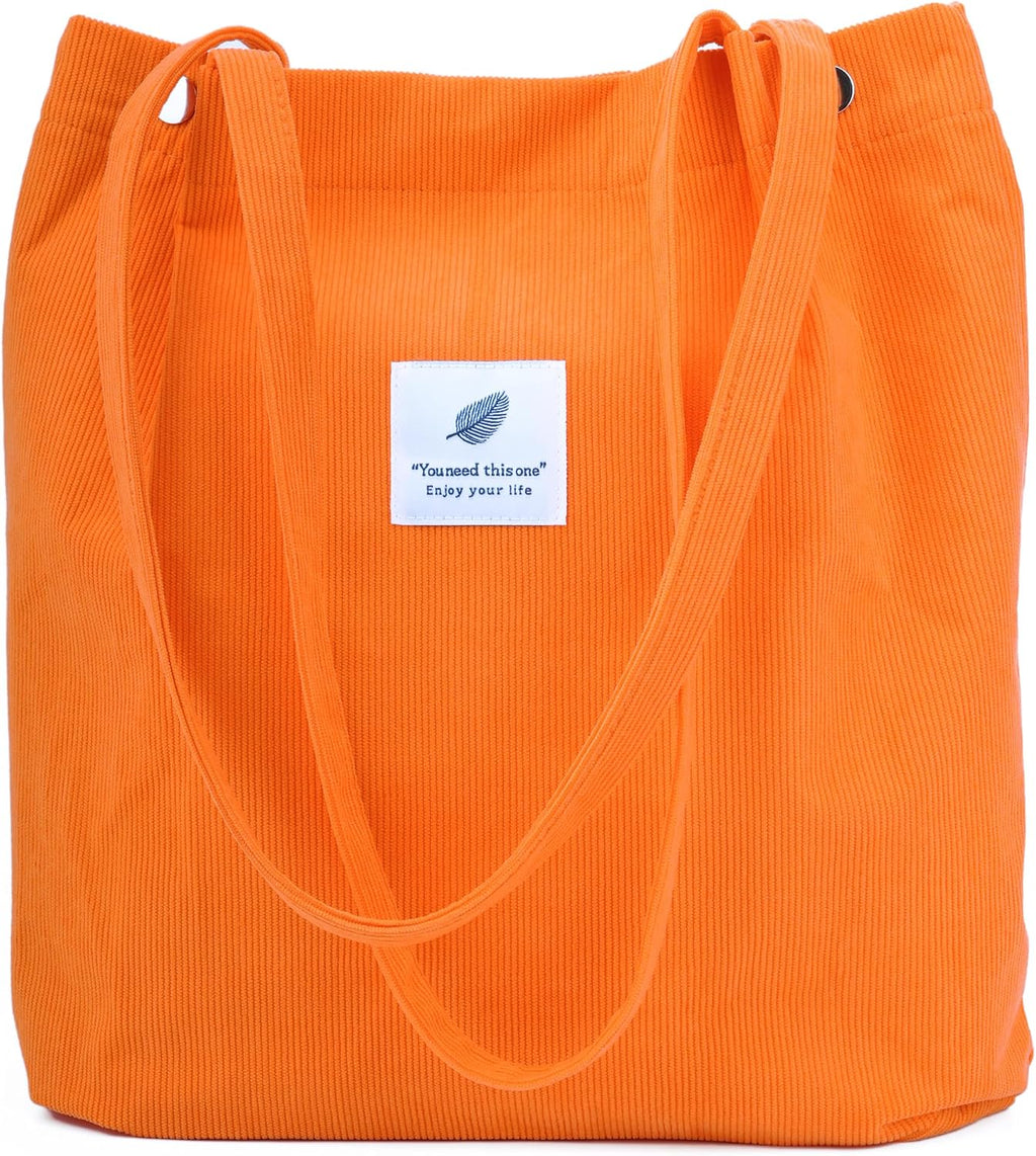 Corduroy Tote Bag Cute Tote Bags for Women Shoulder Bag with Inner Pocket for Work Beach Travel and Shopping Grocery