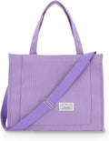 Tote Bag for Women with Compartments,Corduroy Tote for Work Travel College Book Bag Women Purse Handbag Crossbody Bag