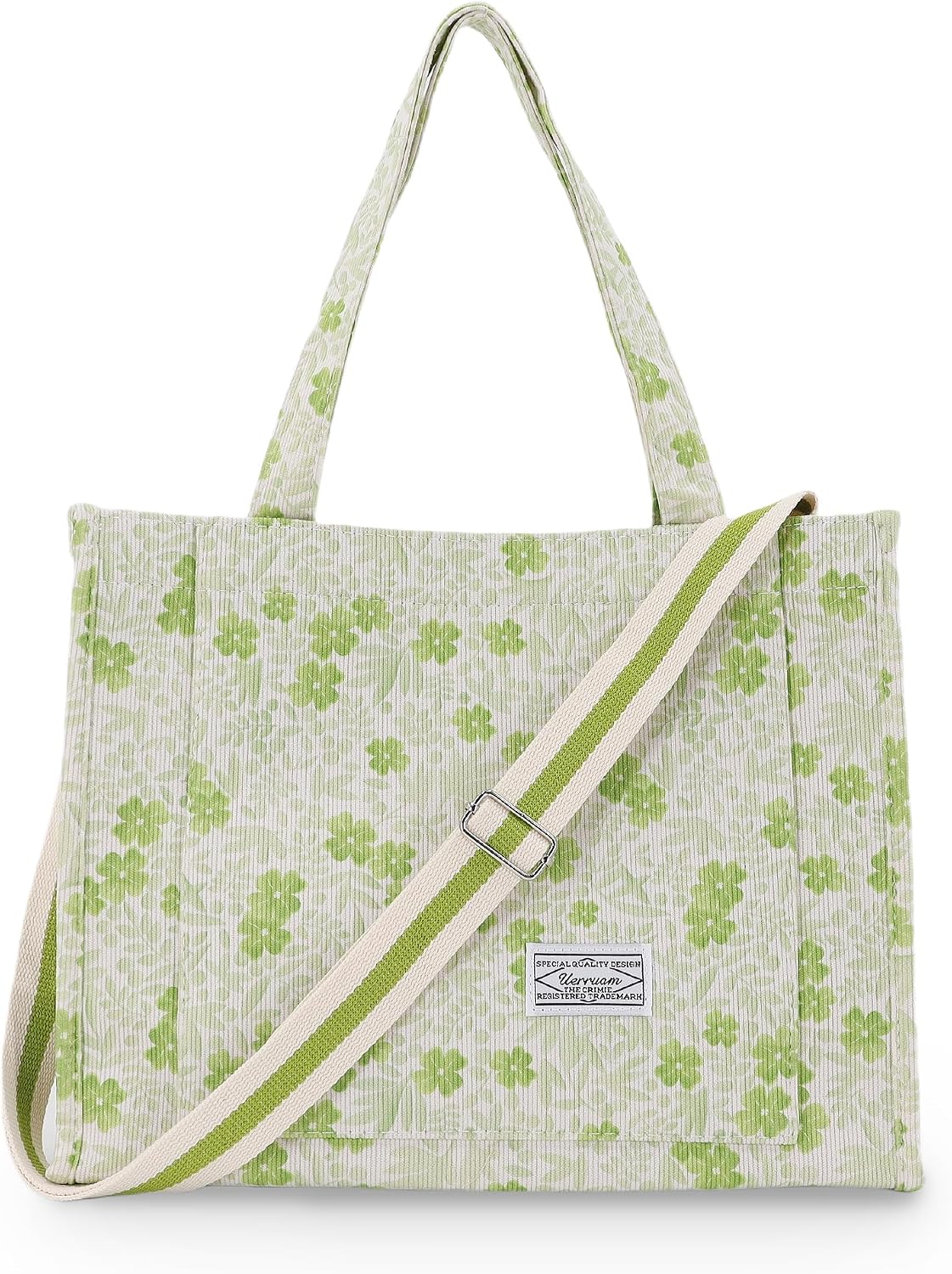 Tote Bag for Women with Compartments,Corduroy Tote for Work Travel College Book Bag Women Purse Handbag Crossbody Bag
