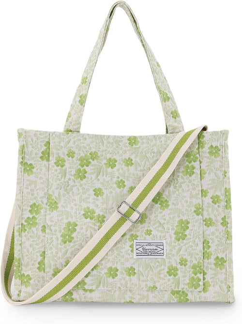 Tote Bag for Women with Compartments,Corduroy Tote for Work Travel College Book Bag Women Purse Handbag Crossbody Bag