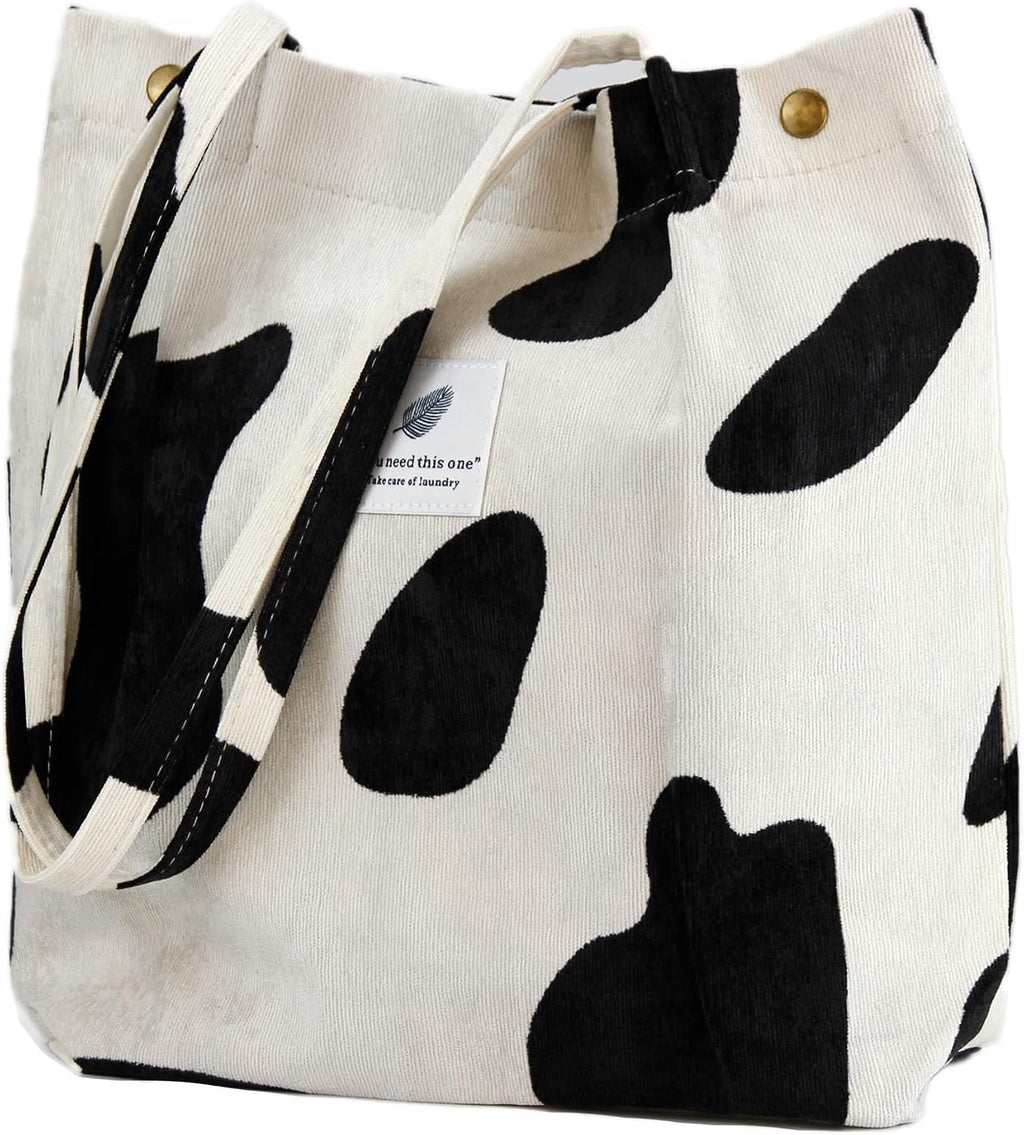 Corduroy Tote Bag Cute Tote Bags for Women Shoulder Bag with Inner Pocket for Work Beach Travel and Shopping Grocery