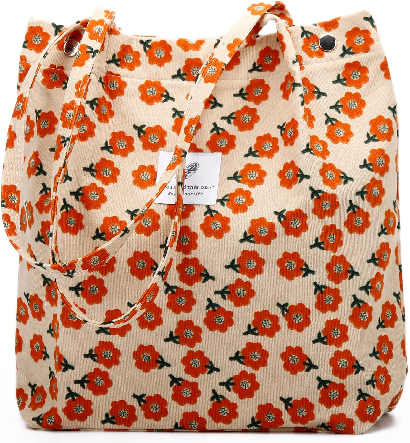 Corduroy Tote Bag Cute Tote Bags for Women Shoulder Bag with Inner Pocket for Work Beach Travel and Shopping Grocery