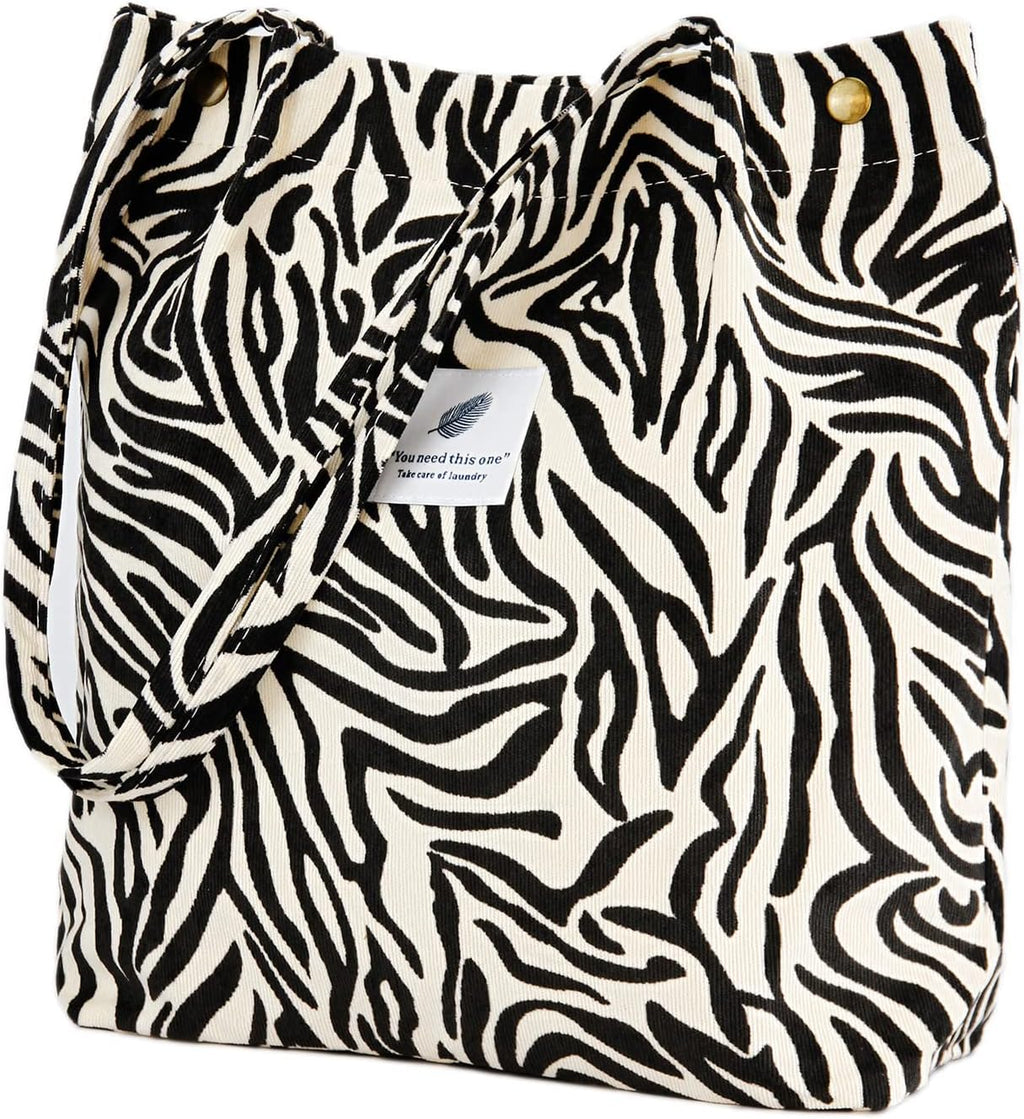 Corduroy Tote Bag Cute Tote Bags for Women Shoulder Bag with Inner Pocket for Work Beach Travel and Shopping Grocery