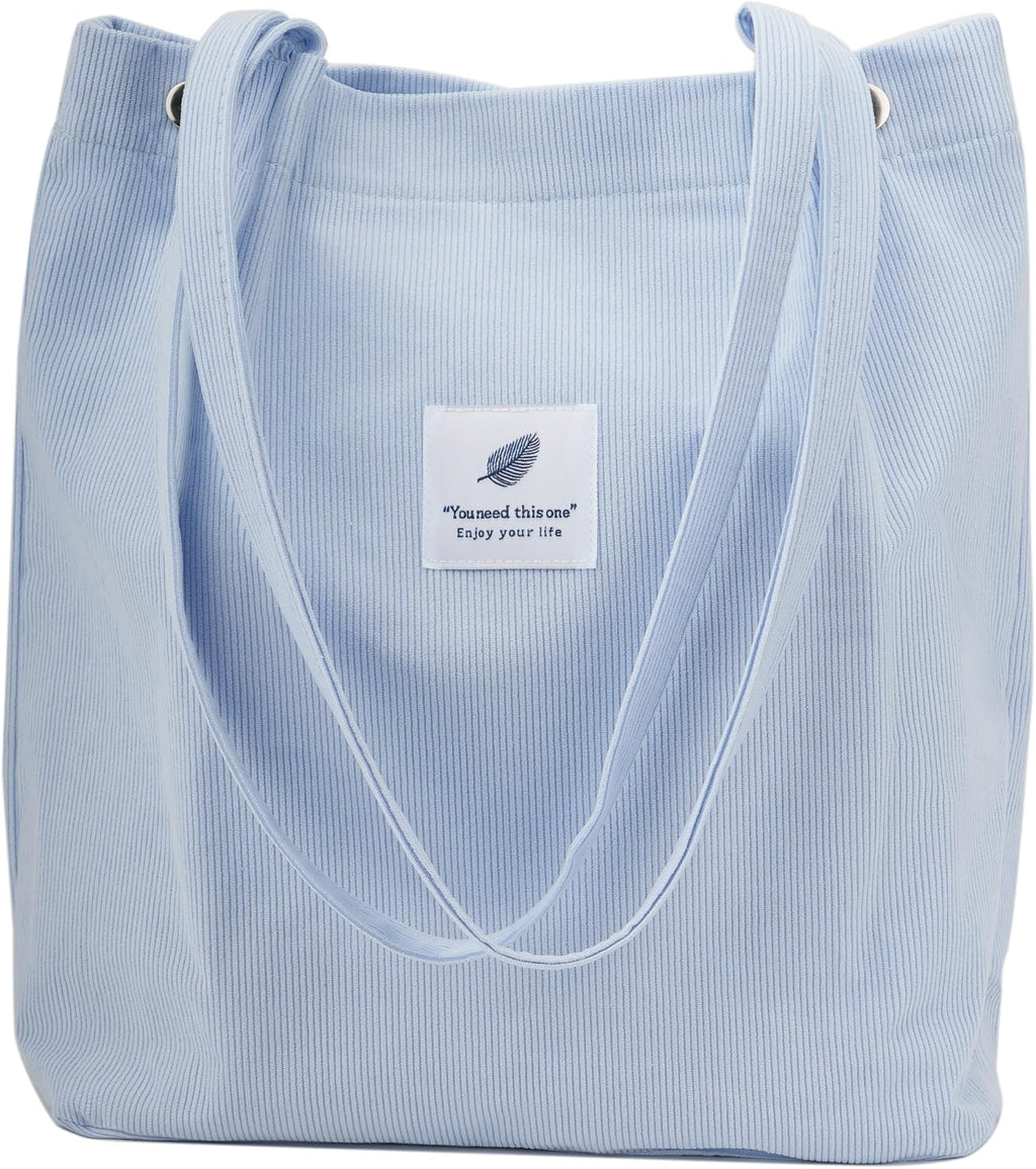 Corduroy Tote Bag Cute Tote Bags for Women Shoulder Bag with Inner Pocket for Work Beach Travel and Shopping Grocery
