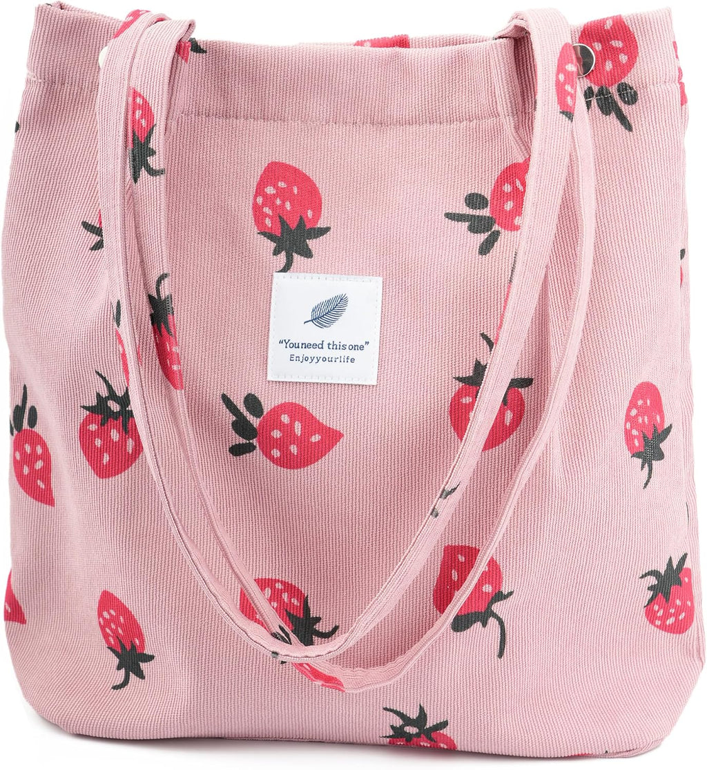 Corduroy Tote Bag Cute Tote Bags for Women Shoulder Bag with Inner Pocket for Work Beach Travel and Shopping Grocery