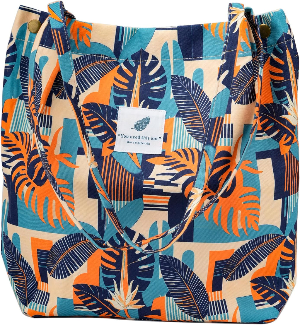 Corduroy Tote Bag Cute Tote Bags for Women Shoulder Bag with Inner Pocket for Work Beach Travel and Shopping Grocery