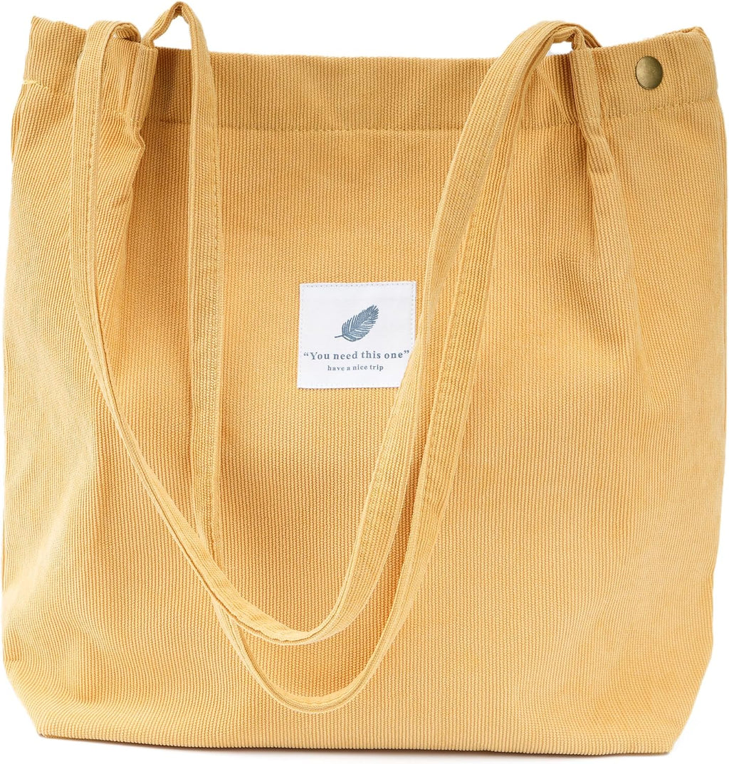 Corduroy Tote Bag Cute Tote Bags for Women Shoulder Bag with Inner Pocket for Work Beach Travel and Shopping Grocery