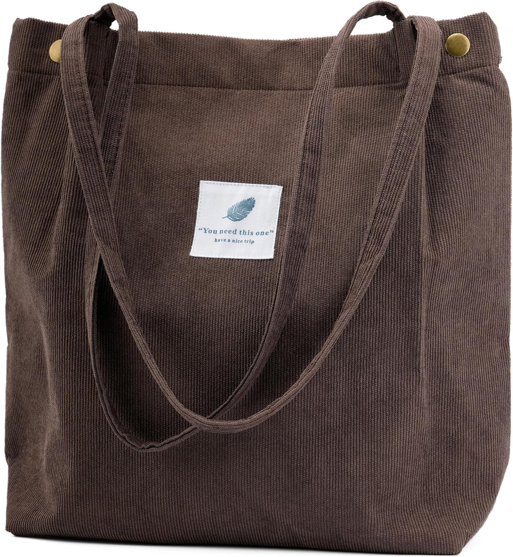 Corduroy Tote Bag Cute Tote Bags for Women Shoulder Bag with Inner Pocket for Work Beach Travel and Shopping Grocery