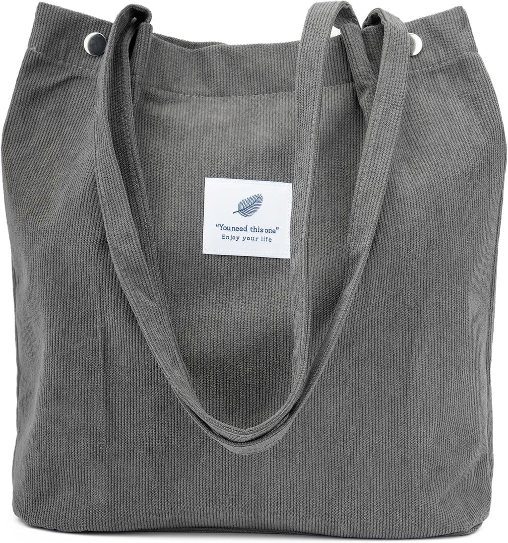 Corduroy Tote Bag Cute Tote Bags for Women Shoulder Bag with Inner Pocket for Work Beach Travel and Shopping Grocery