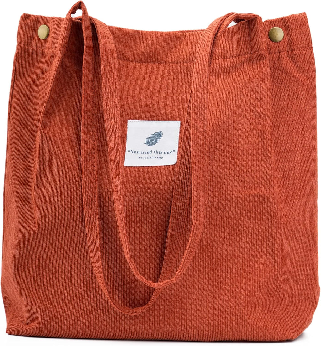Corduroy Tote Bag Cute Tote Bags for Women Shoulder Bag with Inner Pocket for Work Beach Travel and Shopping Grocery