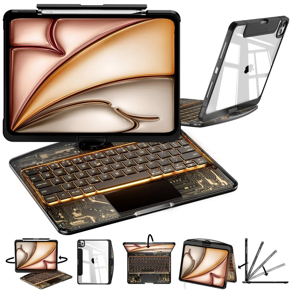 TabShell Y2K Transparent Black 360° Rotating iPad Keyboard Case