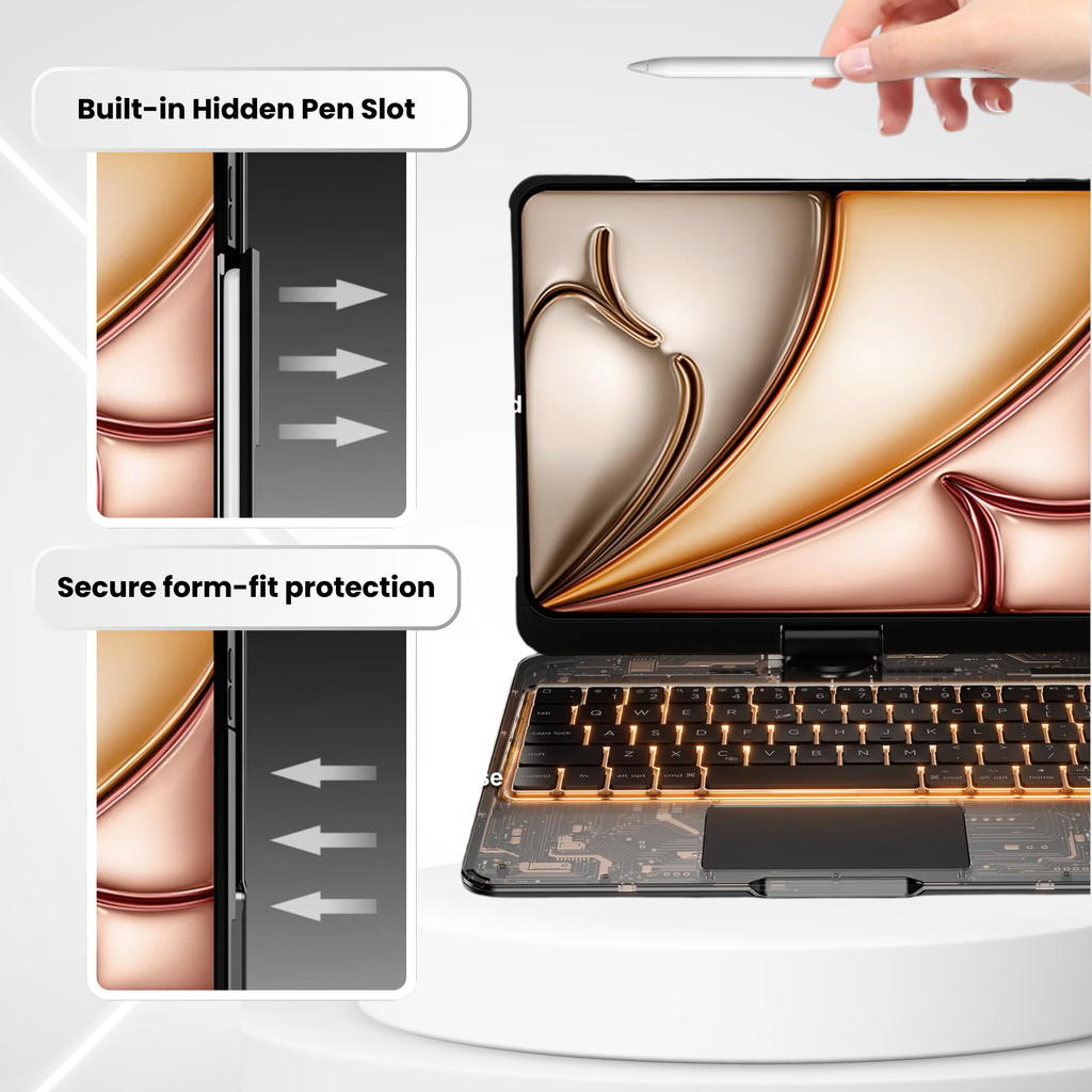 TabShell Y2K Transparent Black 360° Rotating iPad Keyboard Case