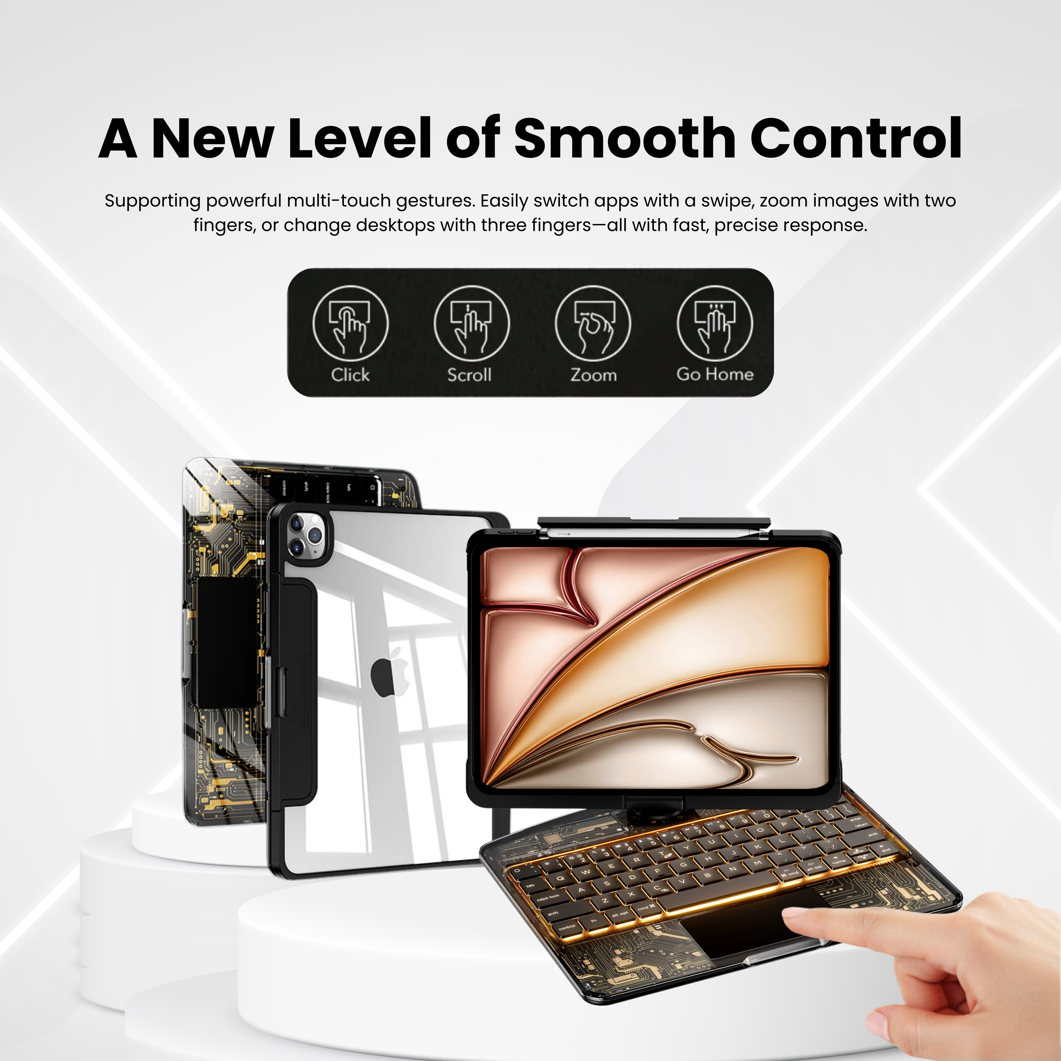 TabShell Y2K Transparent Black 360° Rotating iPad Keyboard Case