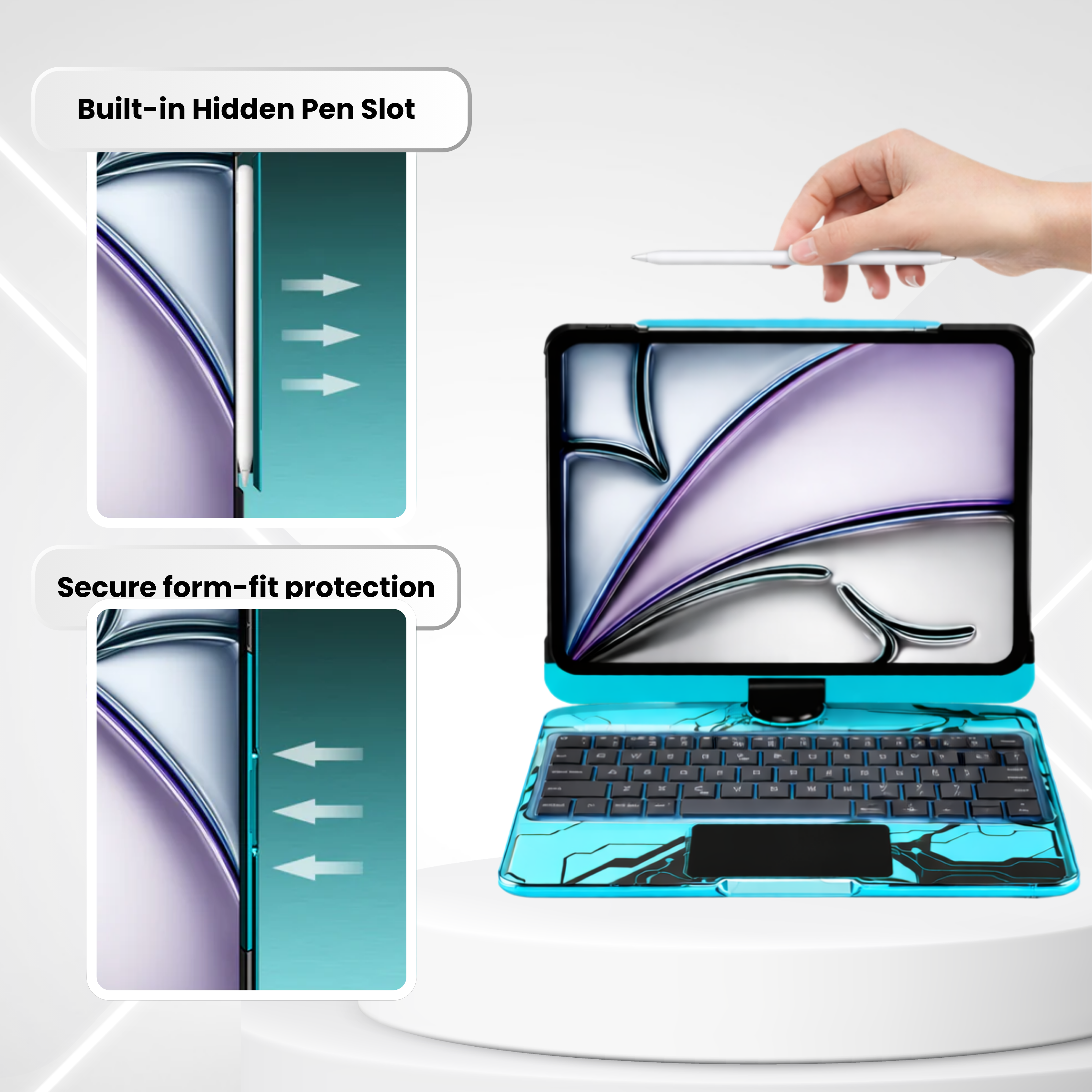 TabShell Y2K Transparent Blue 360° Rotating iPad Keyboard Case