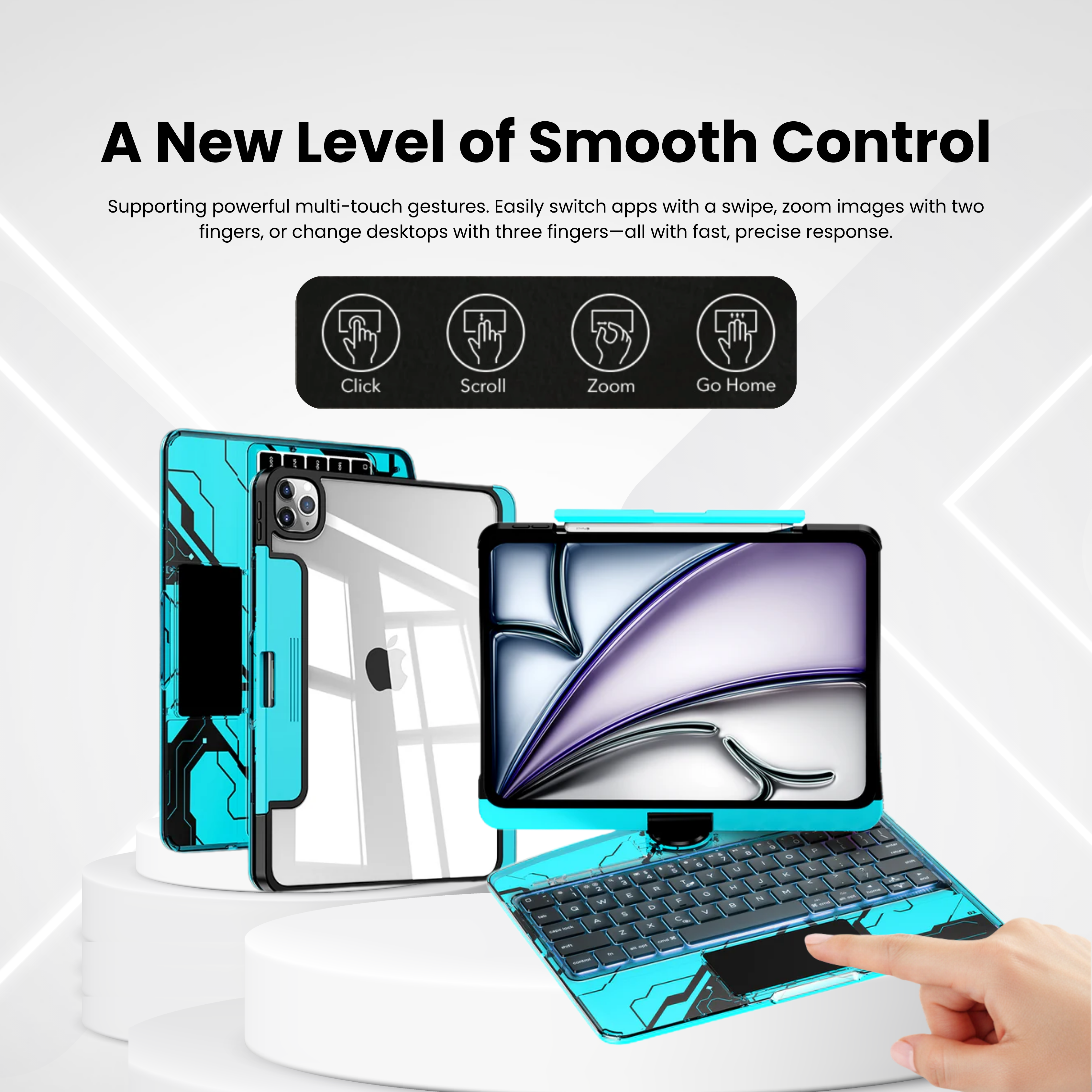 TabShell Y2K Transparent Blue 360° Rotating iPad Keyboard Case