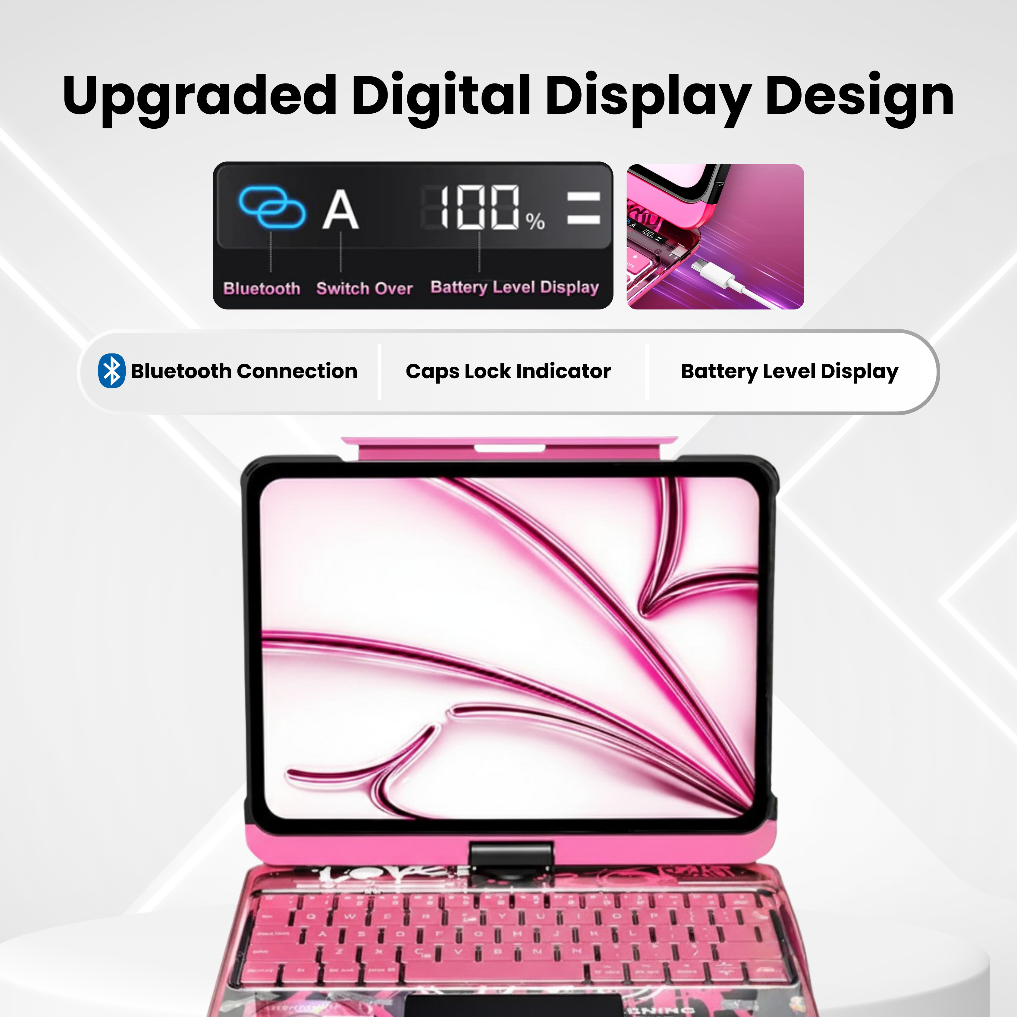 TabShell Y2K Transparent Pink 360° Rotating iPad Keyboard Case