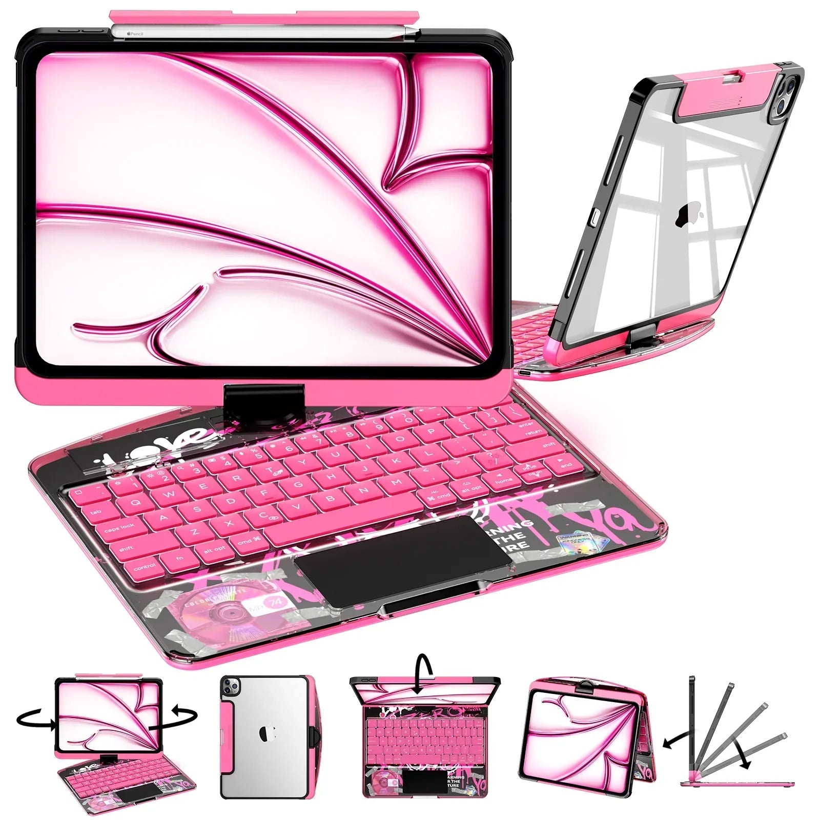 TabShell Y2K Transparent Blue 360° Rotating iPad Keyboard Case