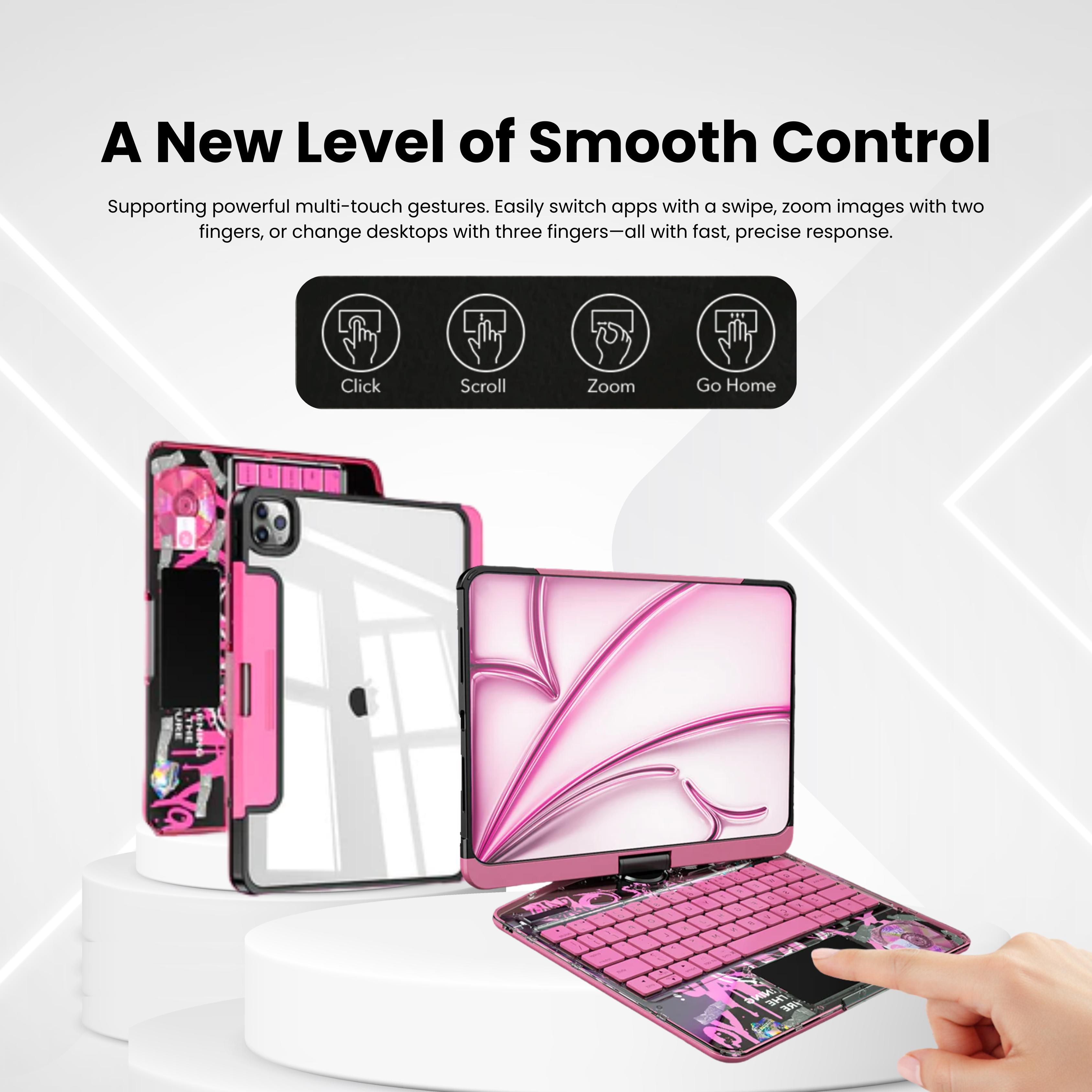 TabShell Y2K Transparent Pink 360° Rotating iPad Keyboard Case