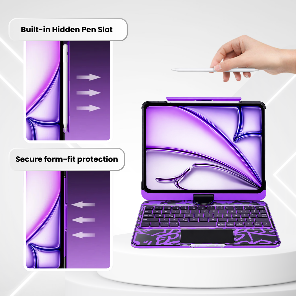 TabShell Y2K Transparent Purple 360° Rotating iPad Keyboard Case