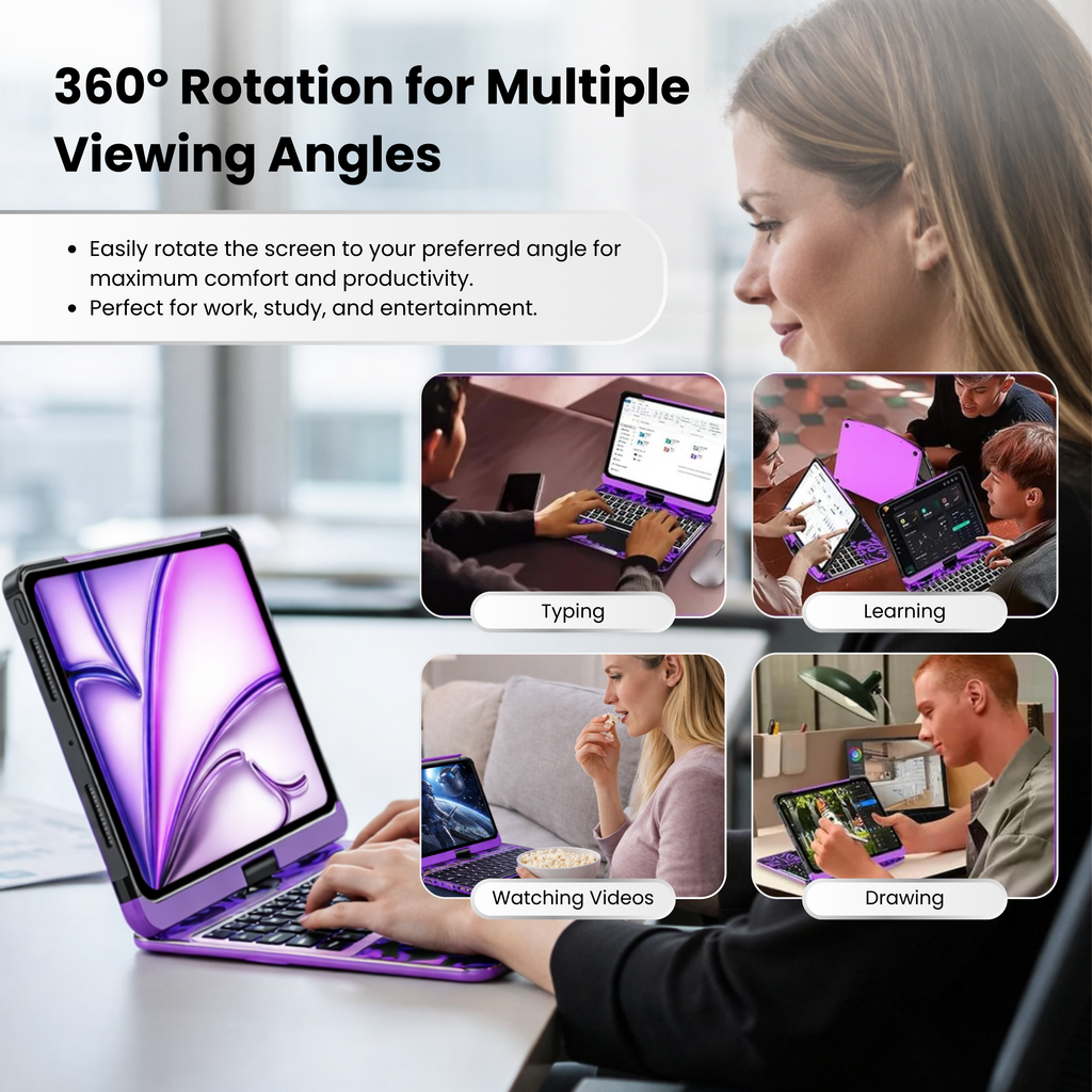 TabShell Y2K Transparent Purple 360° Rotating iPad Keyboard Case