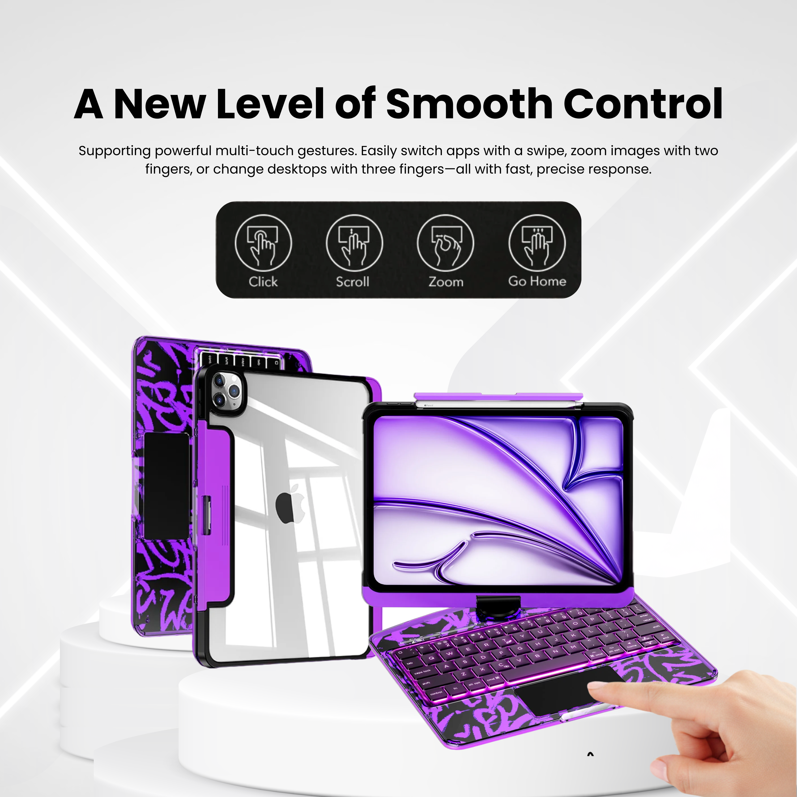 TabShell Y2K Transparent Purple 360° Rotating iPad Keyboard Case