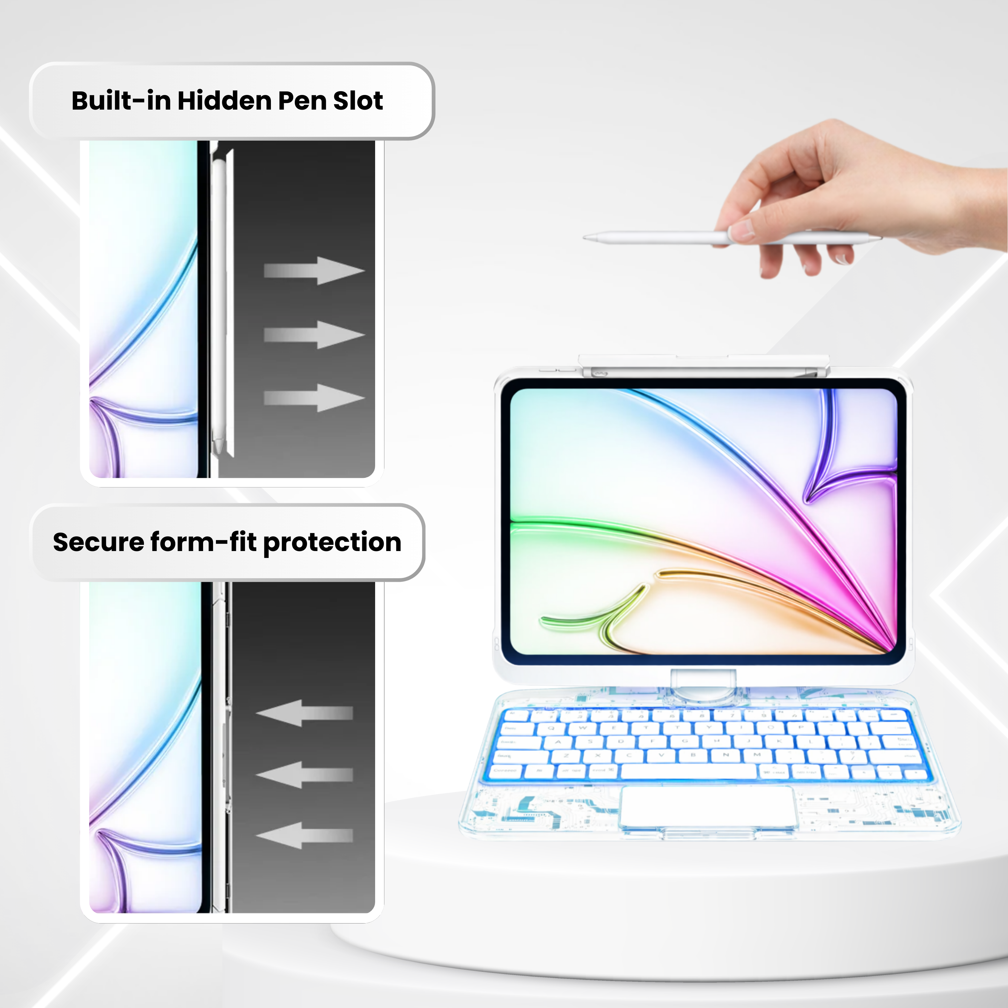 TabShell Y2K Transparent White 360° Rotating iPad Keyboard Case