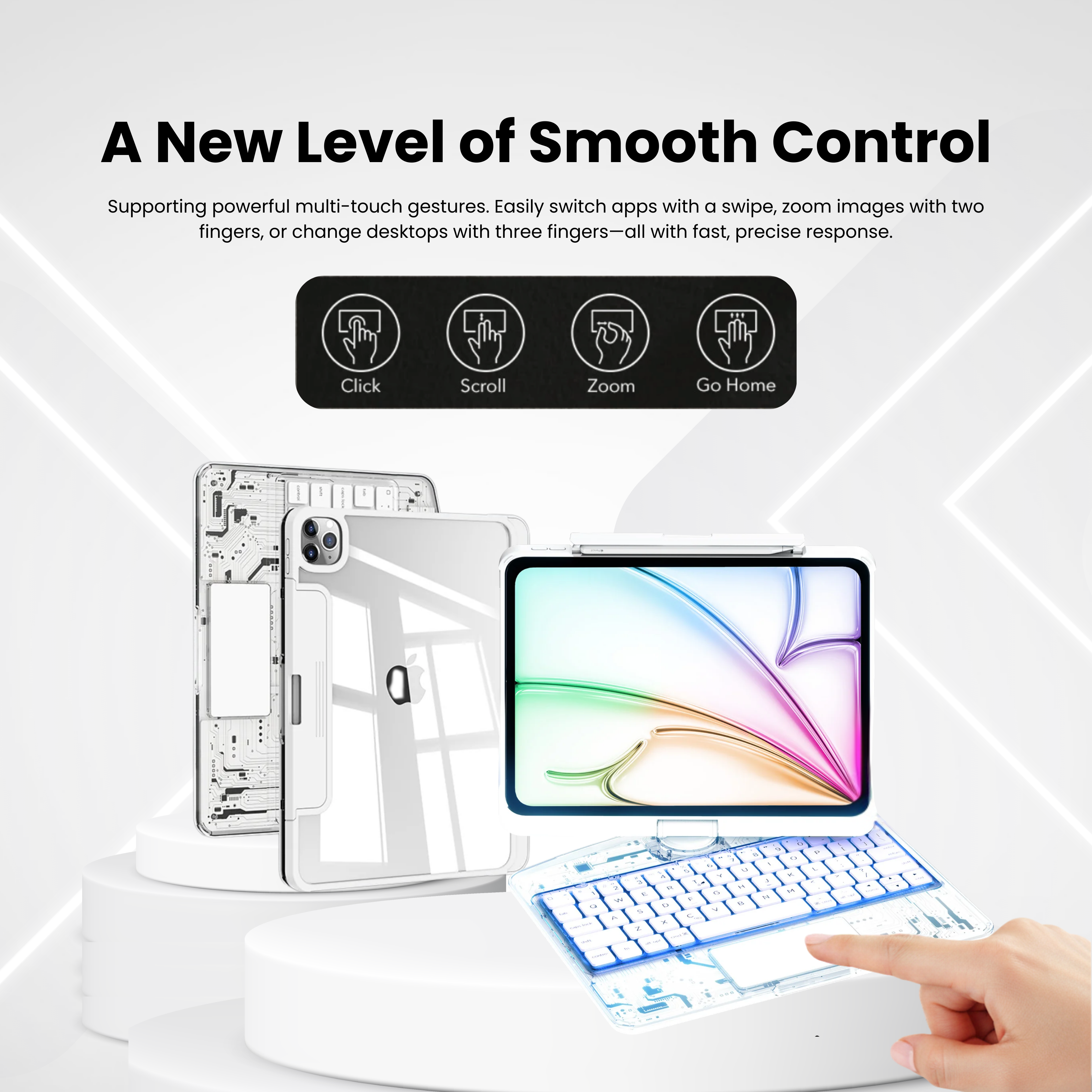 TabShell Y2K Transparent White 360° Rotating iPad Keyboard Case