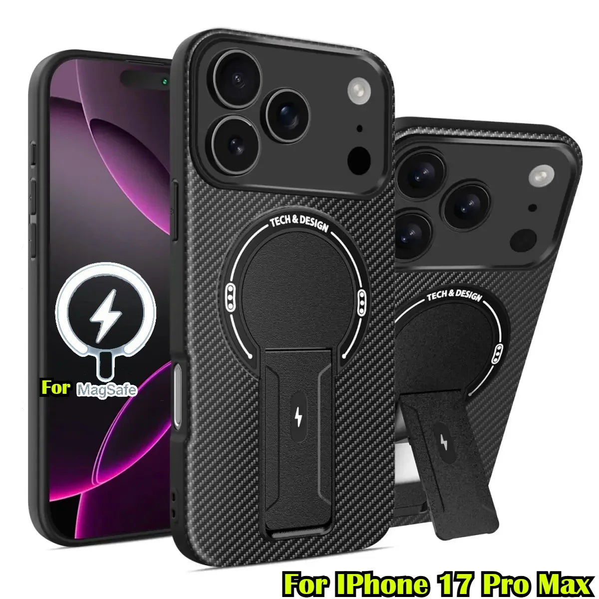 For Magsafe Shockproof Phone Cases for IPhone 17 Air 16 E 15 14 13 12 11 Pro Max Plus Magnetic Mounting Bracket Protective Cover