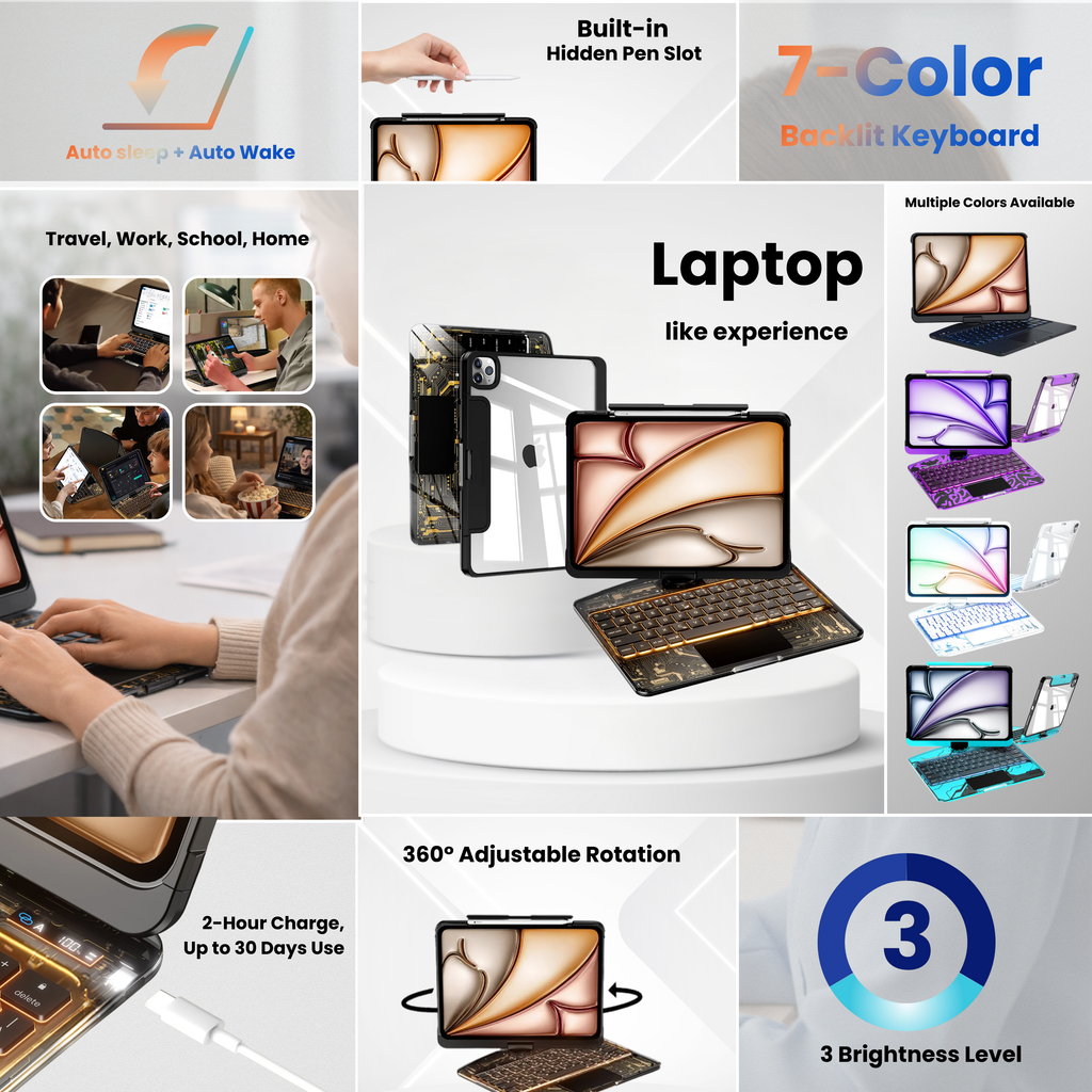 TabShell Y2K Transparent Black 360° Rotating iPad Keyboard Case